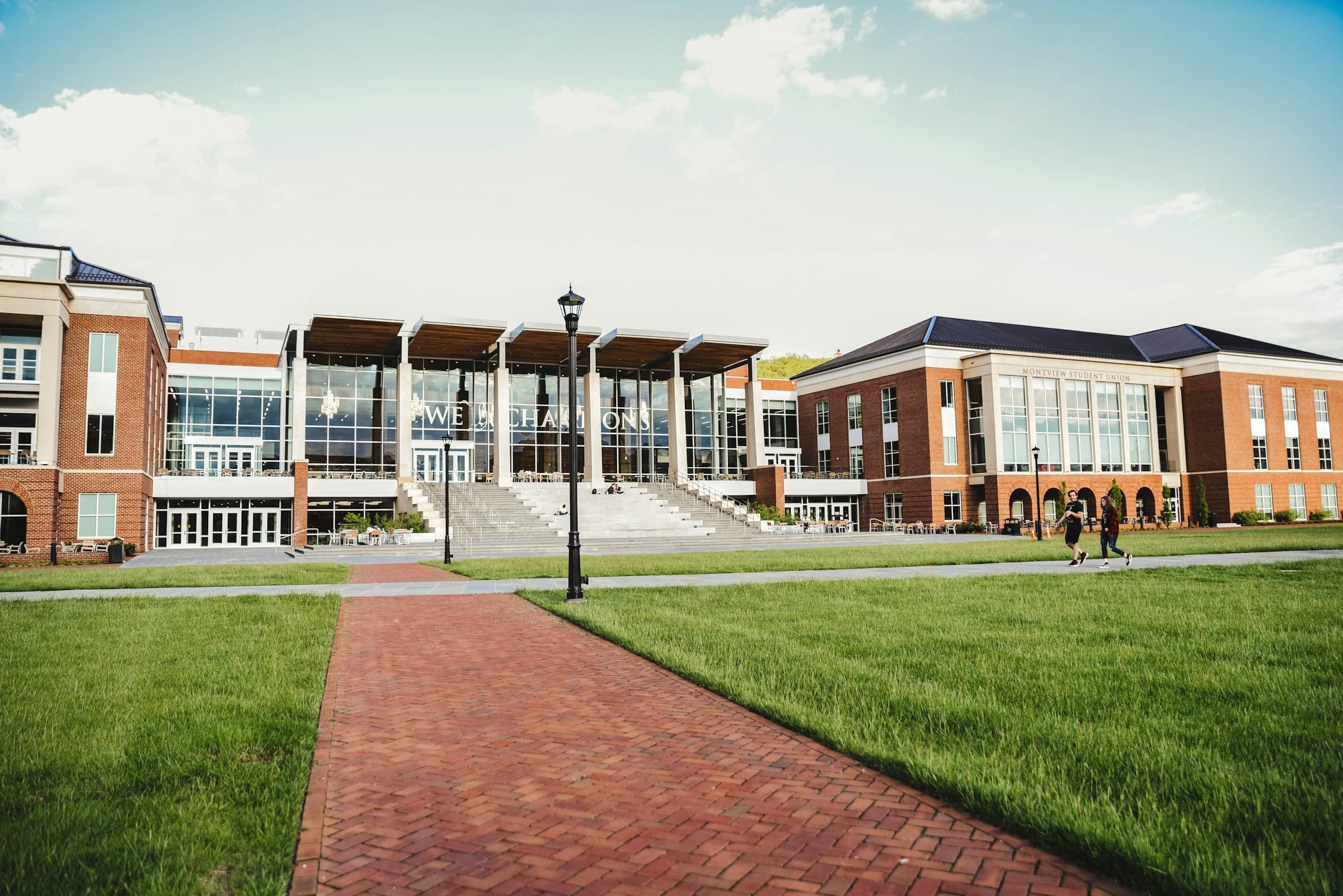 University campus building with a brick path